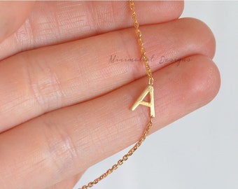 Gold Sideways Initial Necklace, Gold Initial Necklace, Letter Necklace, Personalized Bridesmaids Gifts, Personalized Necklace,Christmas Gift