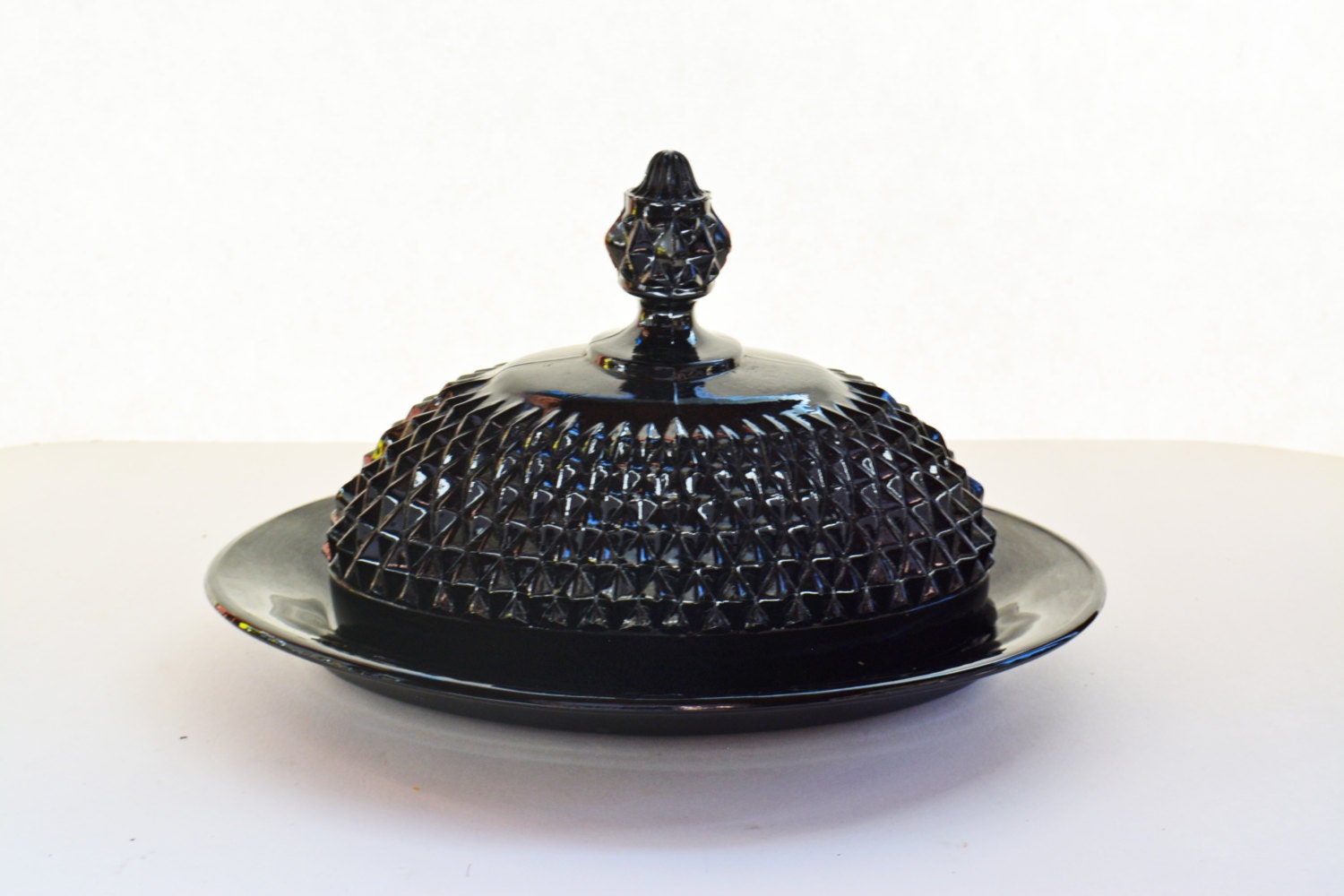 Black Glass Butter Dish with Lid Oval Butter Dish Tiara