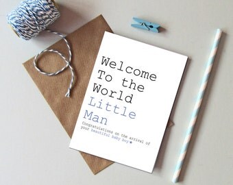 New Baby Boy card - Baby boy card - Welcome to the world little Man card - Modern new baby card