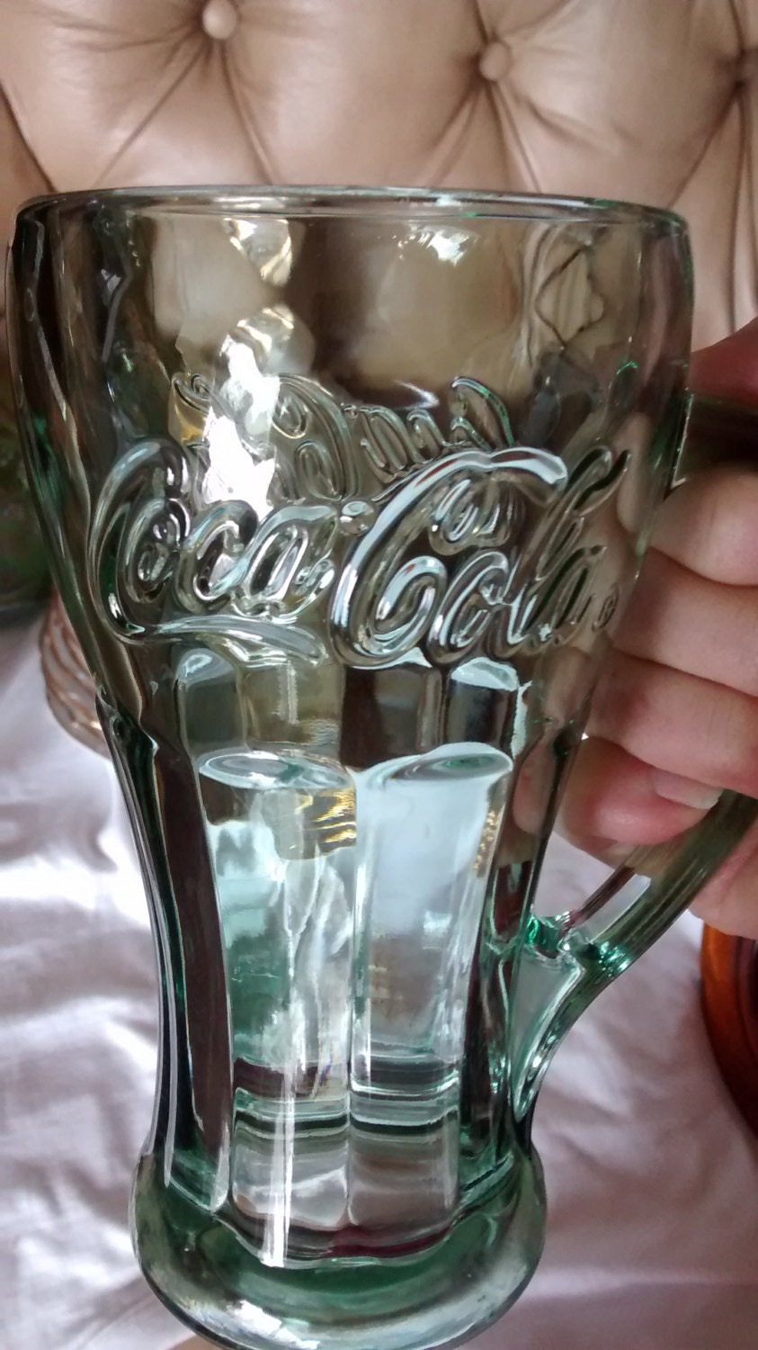 Green Coca Cola glasses vintage 60’s or 70’s with handles Haute Juice