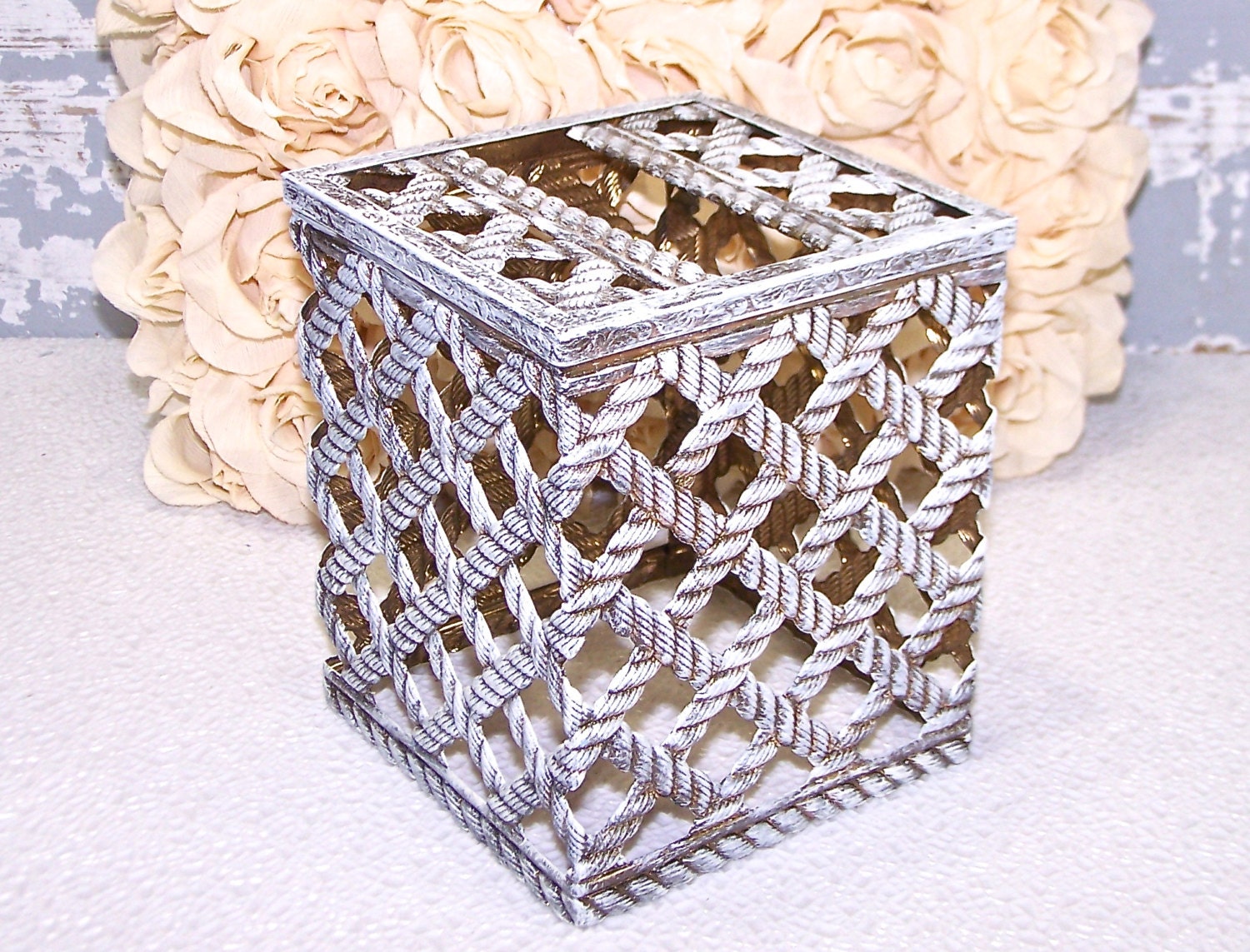 Brass Tissue Box Cover Basket Weave Design Kleenex Box Cover Painted
