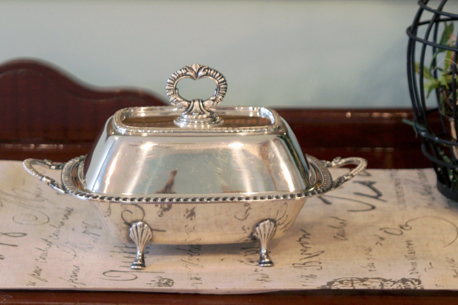 Silver Plate Covered Serving Dish – Footed Dish – Removable Handle On ...