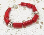 Red Coral Bracelet,  Poppy Red Natural Gemstone, Ukrainian ethnic jewelry, Ukraine folk style, genuine bamboo corals, chunky red bracelet