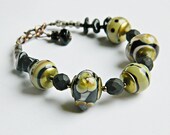 Black Beige Lampwork bracelet, Glass bead bracelet, Classic Elegant, Glass and Onyx Womens bracelet Black Beige Lampwork bracelet, Glass bead bracelet, Classic Elegant, Glass and Onyx Womens bracelet