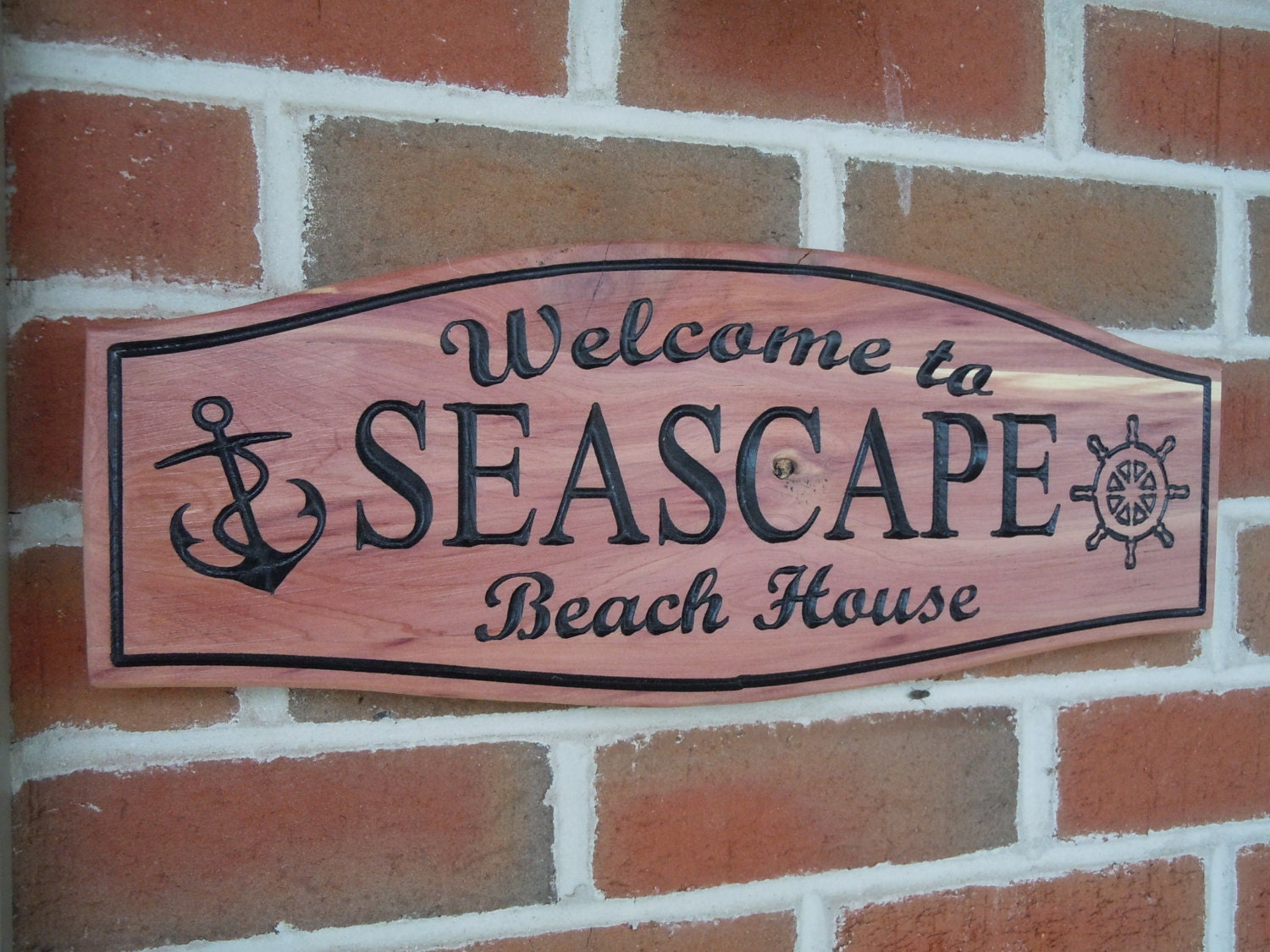 Beach House Outdoor Sign Personalized Wooden Carved Welcome