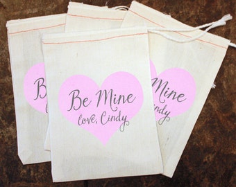 Valentine's Day Candy Bags - Classroom Valentine Party / Kids Be Mine Card Replacement / Personalized Heart Treat Bag / Girls Class Gift