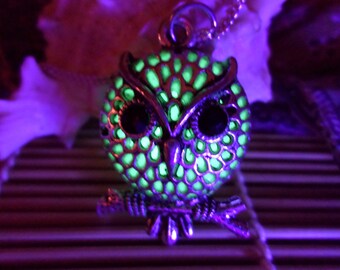 Owl Necklace, Glow in the dark jewelry, Owl Glow Pendant, Glow in the Dark, Glow Necklace, Owl Necklace, Owl Pendant