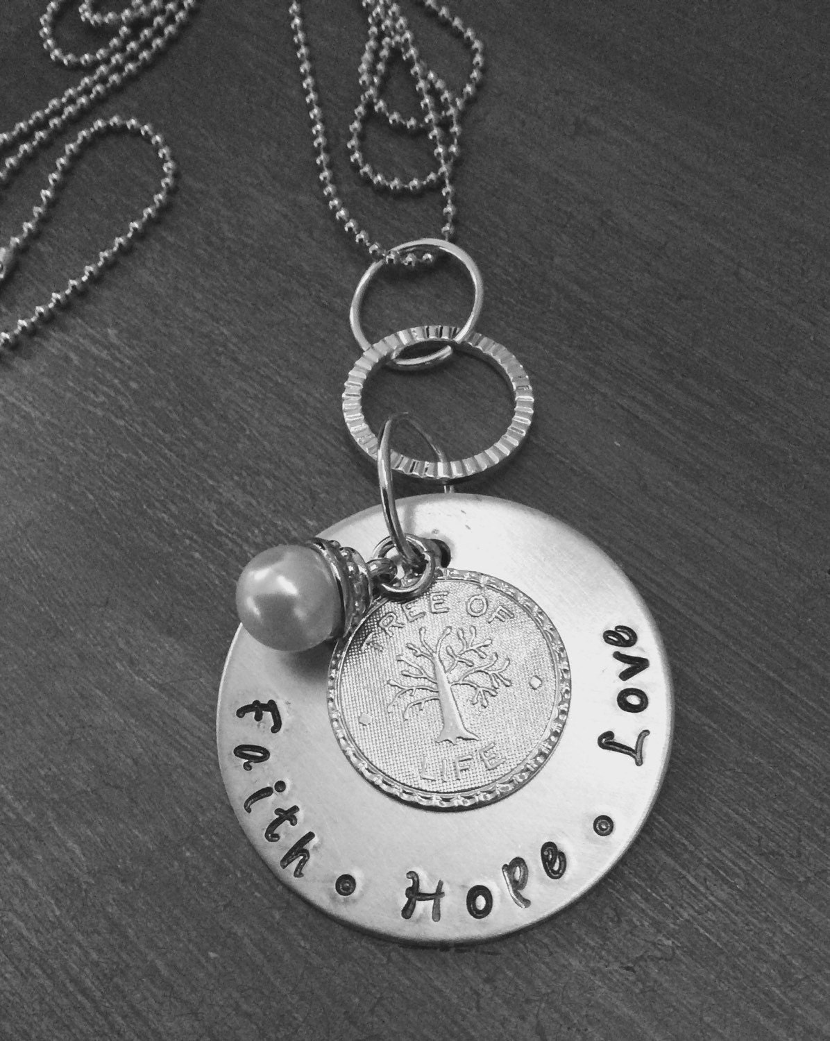 Faith.Hope.Love Necklace w/ Pearl and Tree of by StampedJJewelry