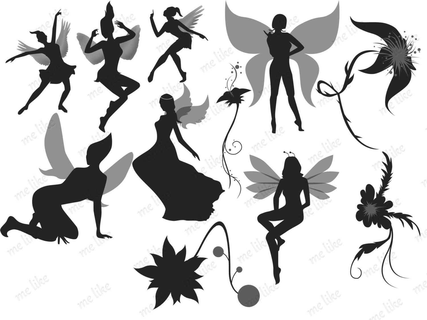 Download Fairies Silhouettes Clip Art-INSTANT DOWNLOAD -11 ...