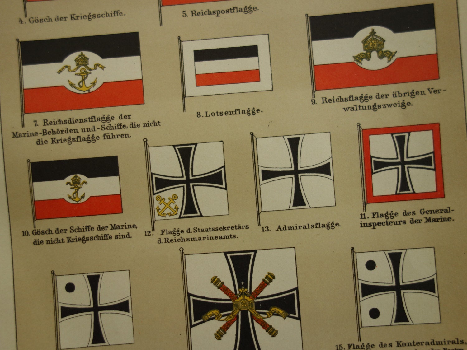 1902 Antique Print Pictures Flags German Empire Germany