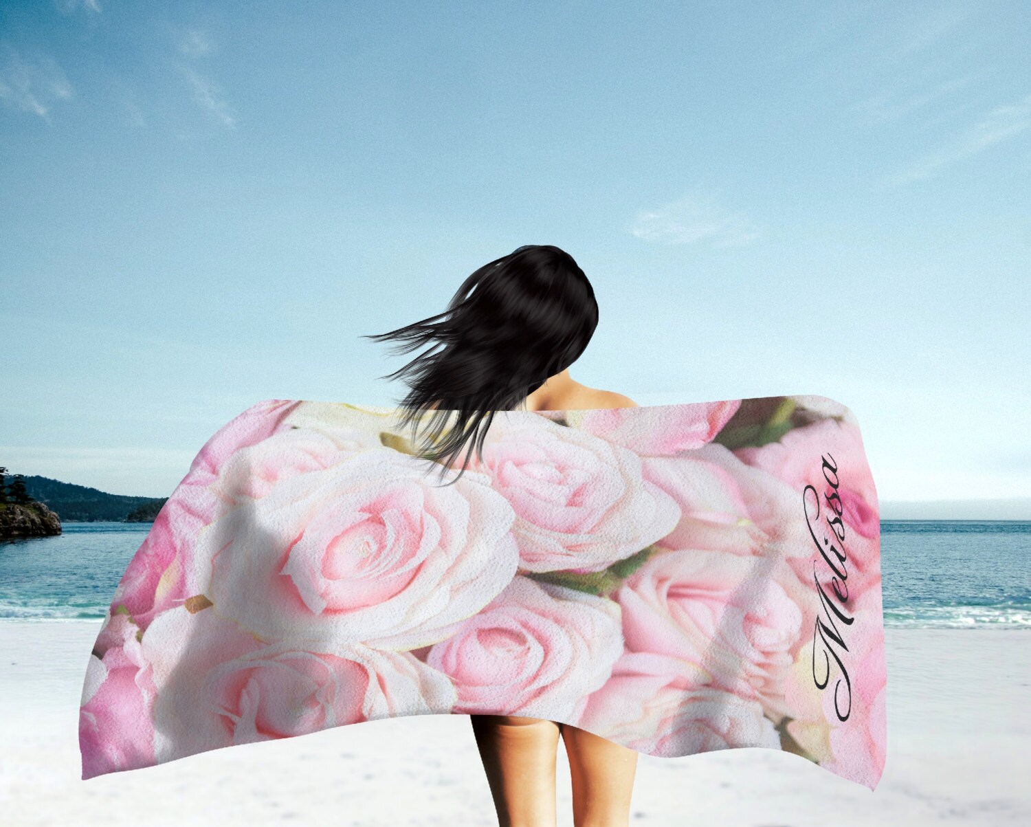 Pink Rose Towel Personalized Towel Pink Shabby Chic by InkandRags