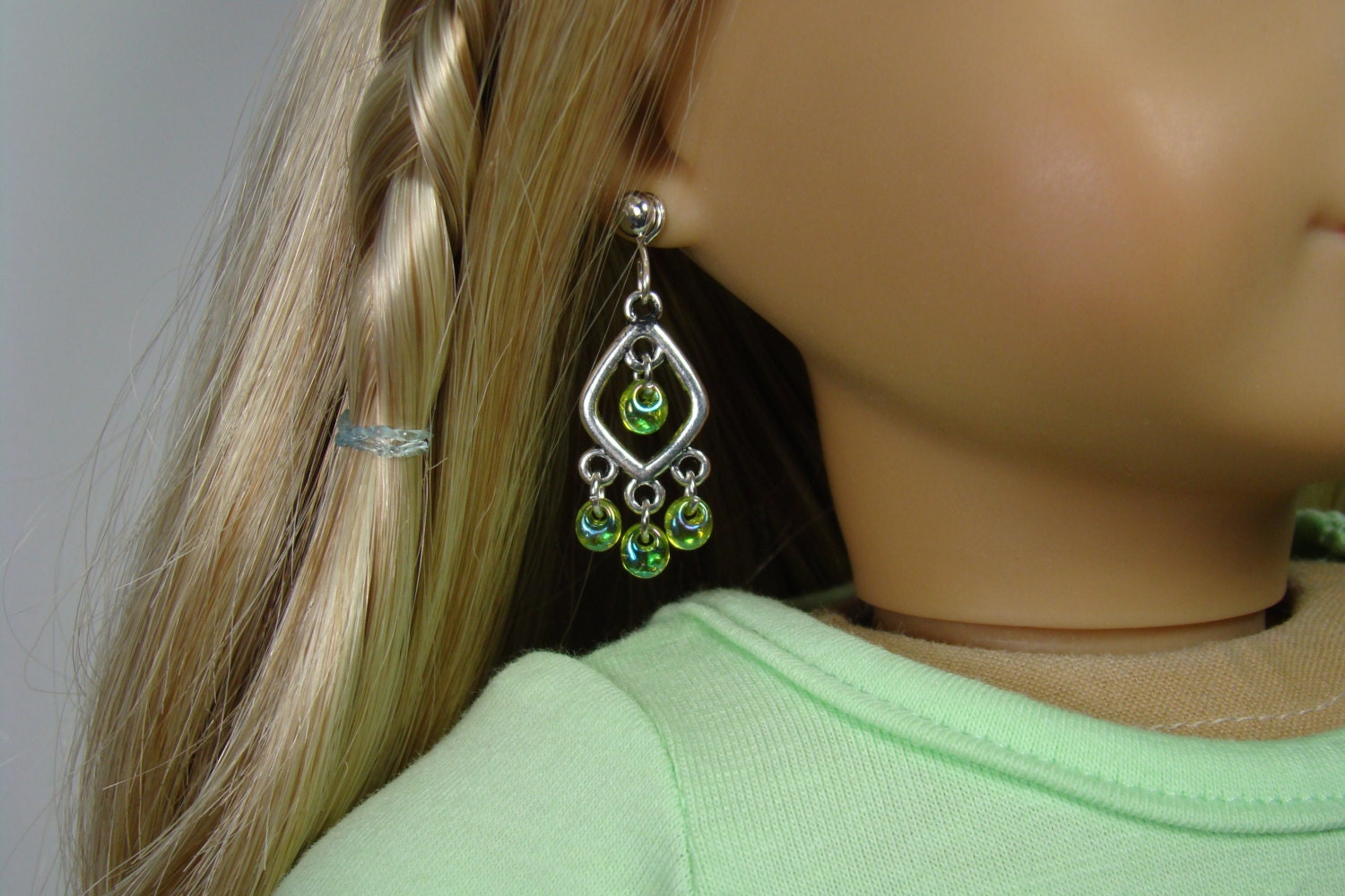 American Girl Doll Green Dangle Earrings by 2SistersSewCrafty