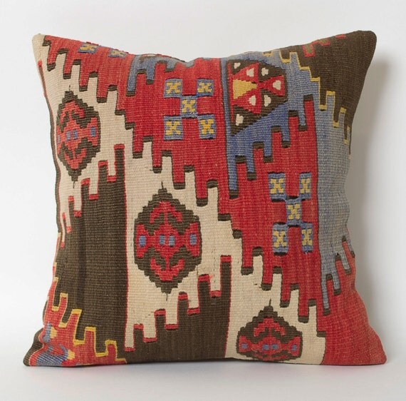 Vintage Kilim Pillow Cover Hand Woven Tribal Decorative