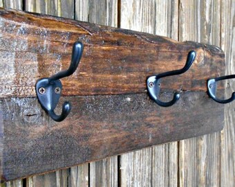 Wall Coat Rack, Rustic Wood Holder, 3 Thick and Beefy Hooks, from ...