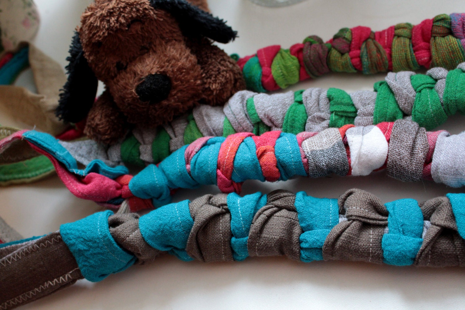 Colorful Eco Linen Dog Toy Macrame Pattern 4 by linenquality