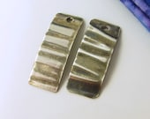 Handmade Oxidated Sterling Silver Earring Dangles Embossed with Lines   HM15-009E