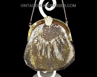 Vintage Gold Art Deco Bag, 1930's Mesh Bag, Gold Art Deco Purse, Whiting & Davis Style Gold Mesh Purse, Vintage Bridal Bag, Gold Wedding Bag