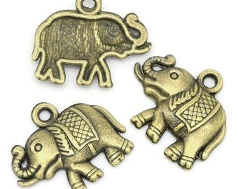 5 Antiqued Bronze Elephant Charms