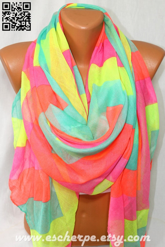 Neon Chevron Scarf Lightweight Soft Scarf Spring Scarf by escherpe