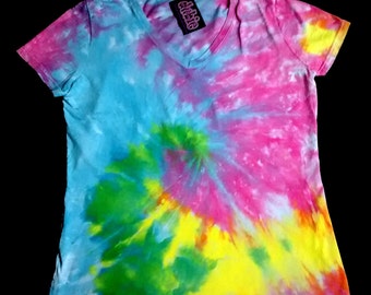 Pastel Spiral V Neck Tie Dye Shirt 9 oz