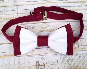 Men's white and burgundy bow tie - mixer textured bowtie - grooms wedding chic mixed necktie informal prom