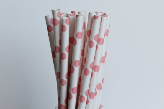 Coral Polka Dot Paper Straws - mason jar straws - polka dot paper straw - wedding paper straws - Coral straws - bridal shower straws - baby Il_570xn