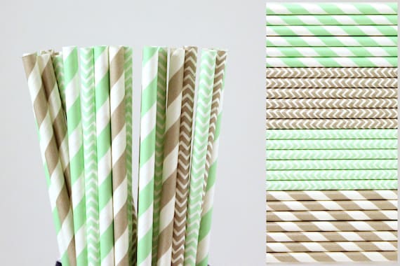 Mint Green and Grey Paper Straw Mix-Mint Green Straws-Gray Straws-Striped Straws-Chevron Straws-Zigzag Straws-Mason Jar Straws-Party Straws Il_570xn