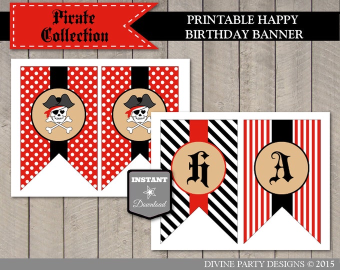 SALE INSTANT DOWNLOAD Pirate Happy Birthday Banner / Printable Diy / Boy's Birthday Party / Pirate Collection / Item #802