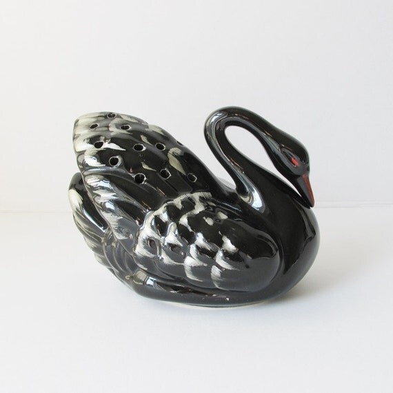 Vintage Kitsch Black Swan Vase large Flower Vase Hand