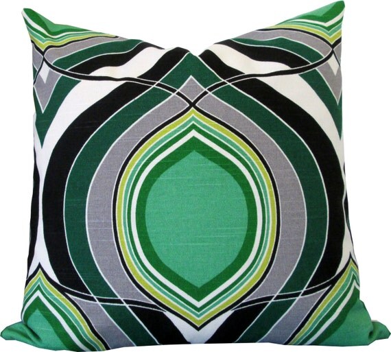 Items similar to Decorative Pillow Cover-HGTV-Green,Gray ,Black and Ivory Geometric-Throw Pillow ...
