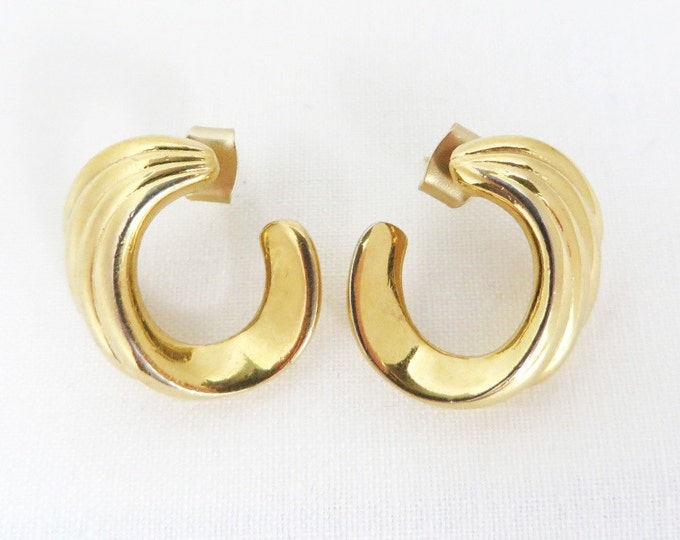 Pierced Earrings, Half Hoop Studs, Monet Gold Tone Earrings, Vintage Jewelry, Classic Monet Jewelry Gift for Her