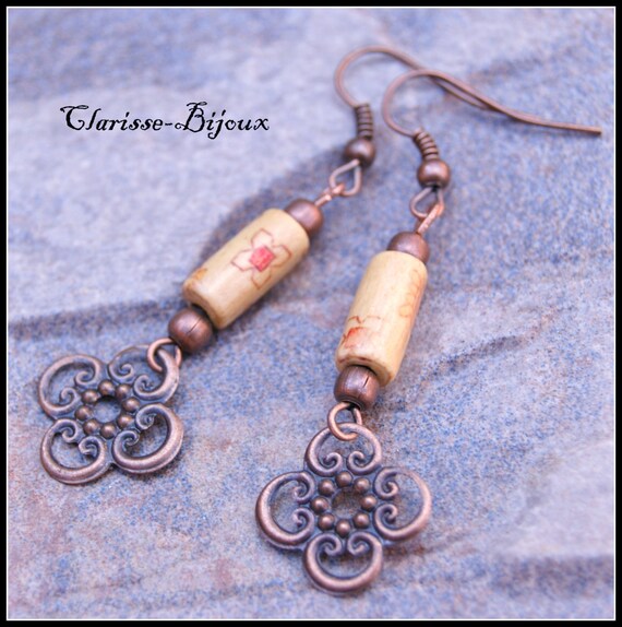 Flower Antique Copper Earrings 16x56mm