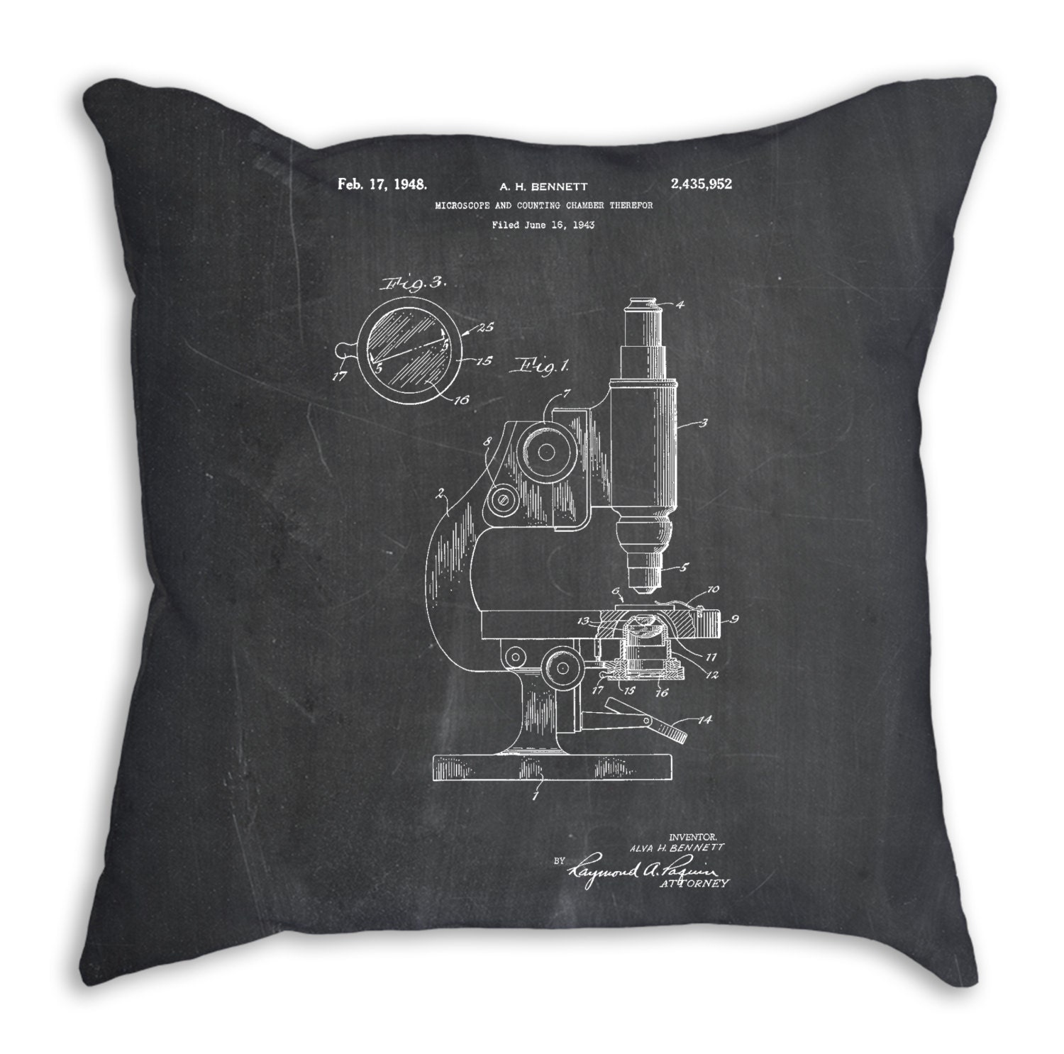 Antique Microscope Patent Pillow Science Teacher Gift