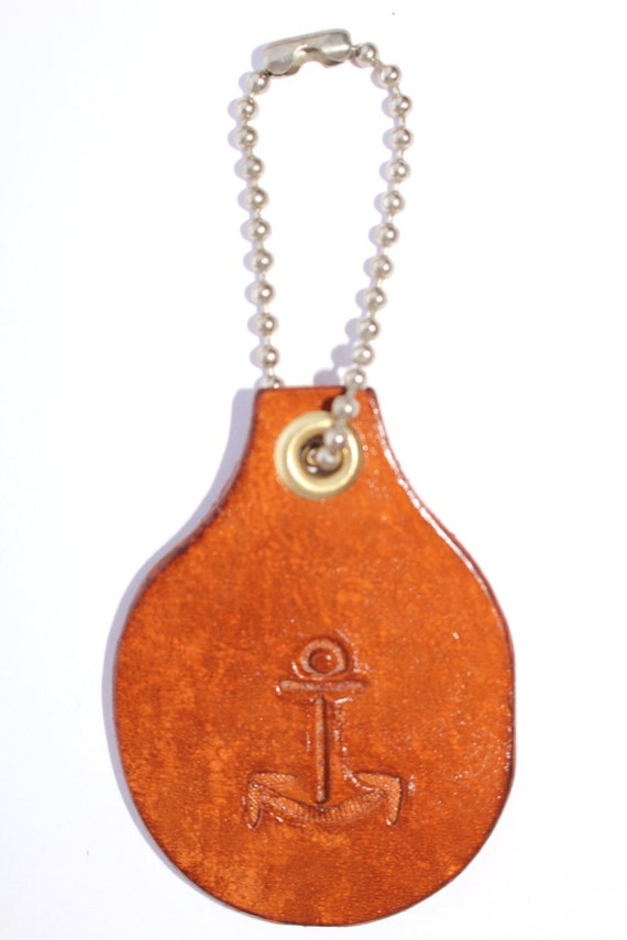 Hand Tooled Leather Bag Charm Nautical by TinasLeatherCrafts