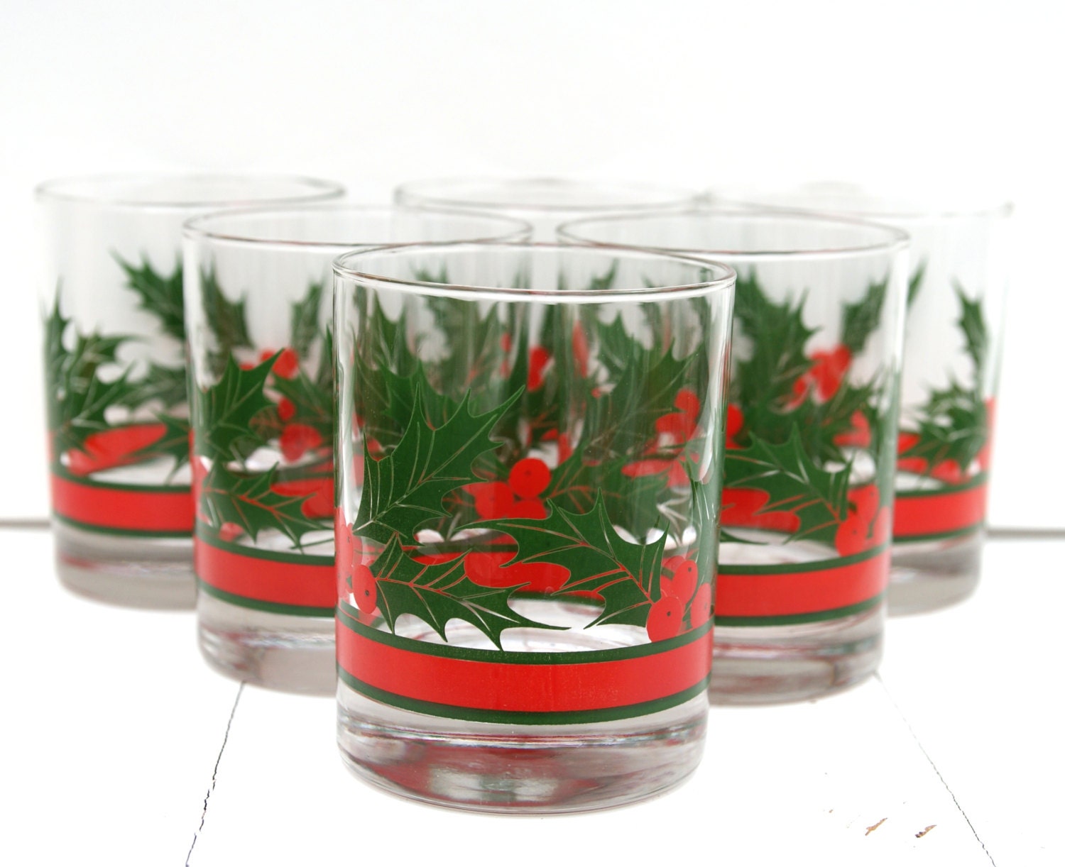 Libby Holly Berry Cocktail Glasses, Set of 8 Vintage Christmas Cocktail