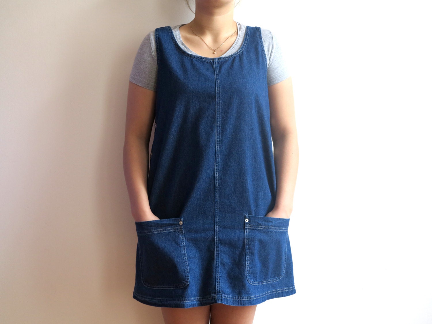 Blue Denim Jumper Dress Overall Oversized Mini Bib Dress