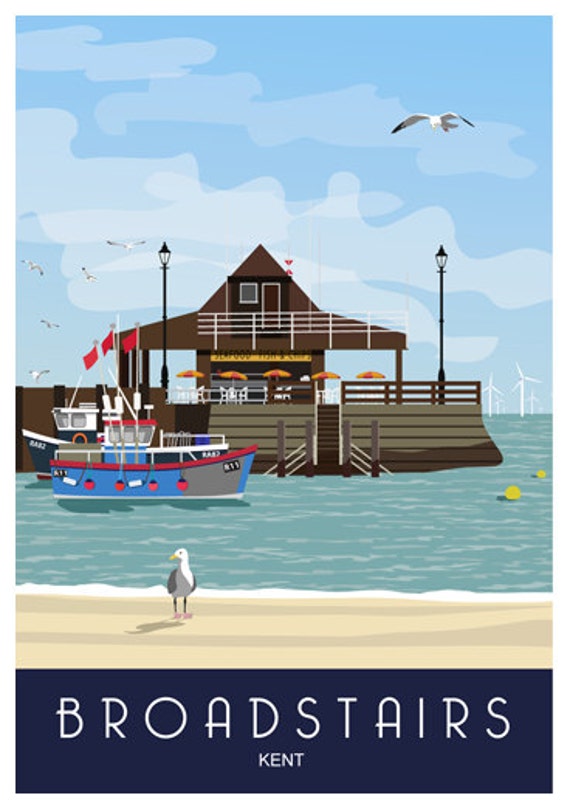 BROADSTAIRS. Art poster of Broadstairs Harbour and Beach. An