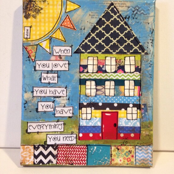 Items similar to House Painting, mixed media House on Etsy