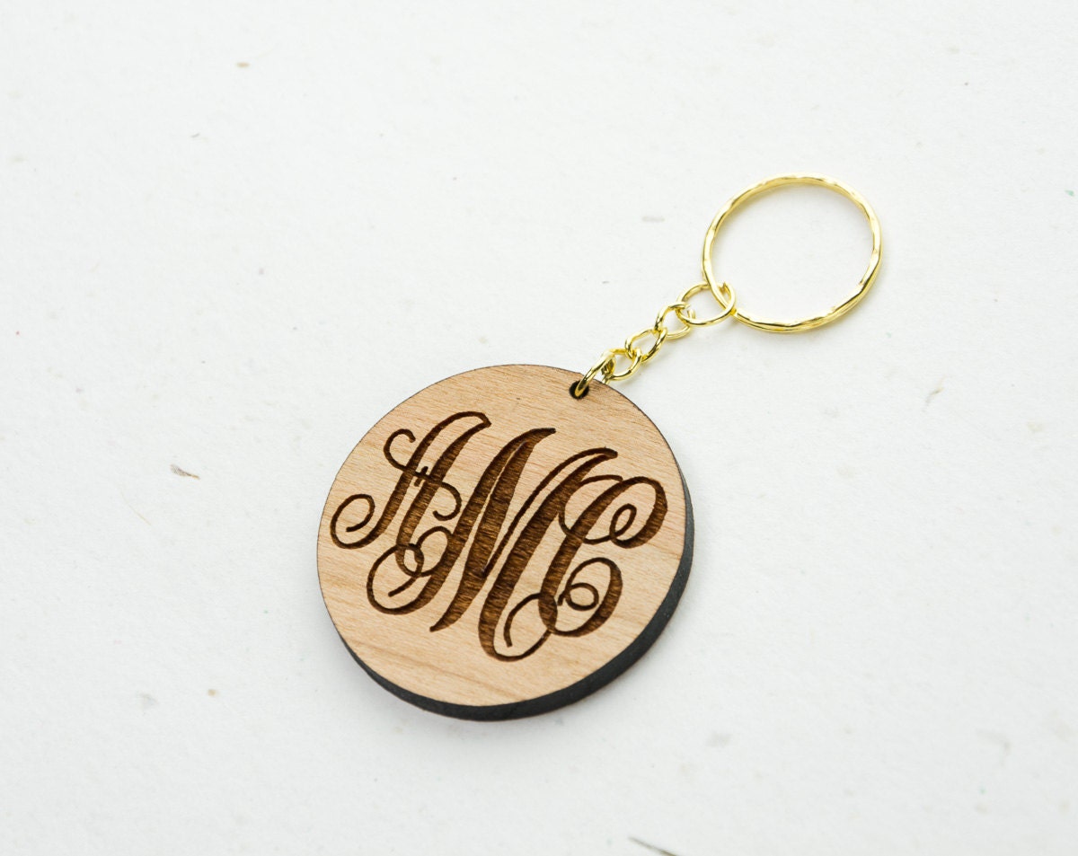 Wooden Monogram Keychain Personalized Engraved by CardinalGift