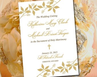 Catholic Wedding Program Template - Printable Fold Over Ceremony Program "Enchanted" Gold Order of Ceremony - Printable Program Download