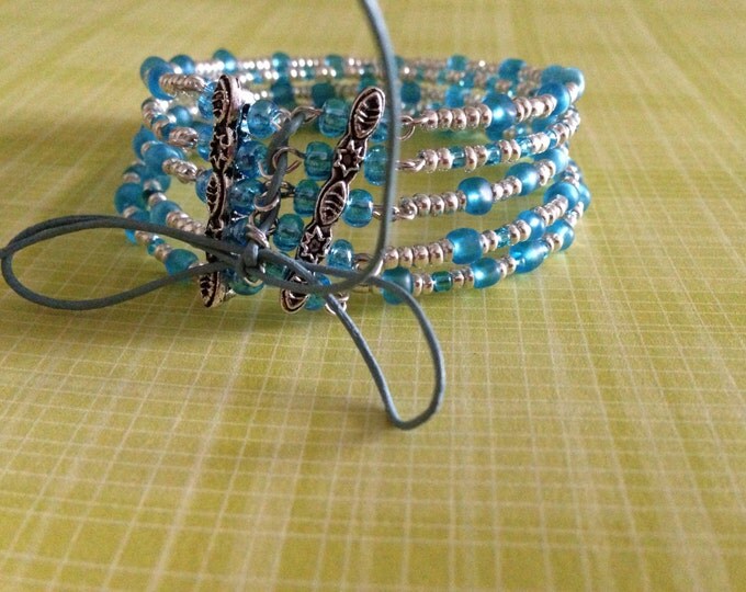 clearance! blue and silver beaded corset bracelet