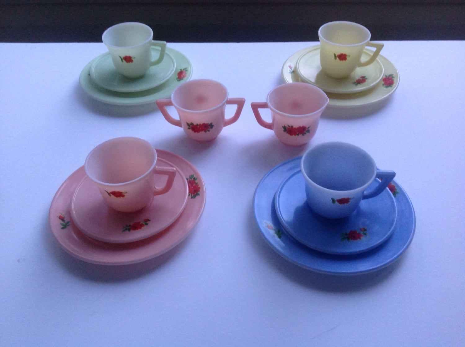 Vintage Colorful Glass Children's Tea Set