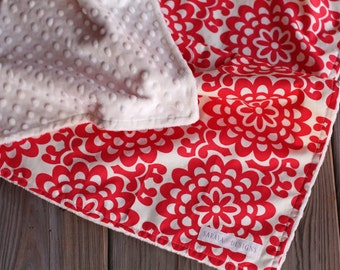 Baby Blanket - Amy Butler Wallflower in Cherry with Ivory Minky Dot - Lotus Collection