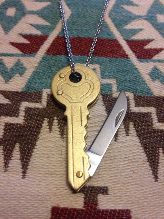 Gold Key Folding Mini Pocket Knife Necklace by LowlifeKnives