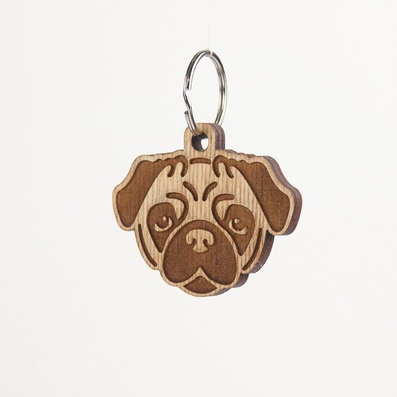 pug wood pug keychain pug carved wood key ring pug wooden pug wood pug keychain pug carved wood key ring pug wooden