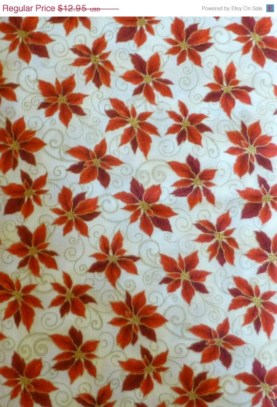 Fabric, Quilt, Home Decor, Craft, Christmas, Pointsettias, Holiday ...