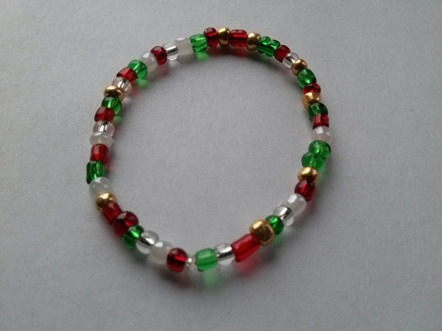 Children's Christmas Bracelet Beaded Stretch by CrystalKristel