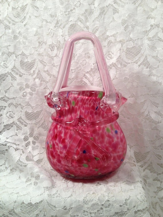 Beautiful Hand Blown Art Glass Handbag Purse Vase Murano