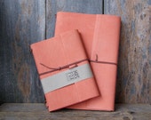 Leather Notebook with custom initials, Coral Pink Leather, Includes standard size notebook - Re-usable - Avaliable in A5 and A6 sizes