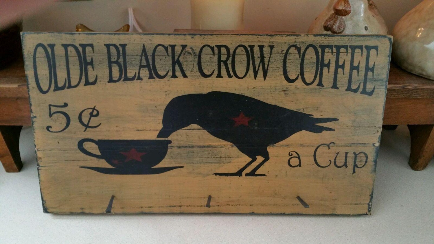 Primitive Crow Sign Olde Black Crow Coffee Sign Handmade